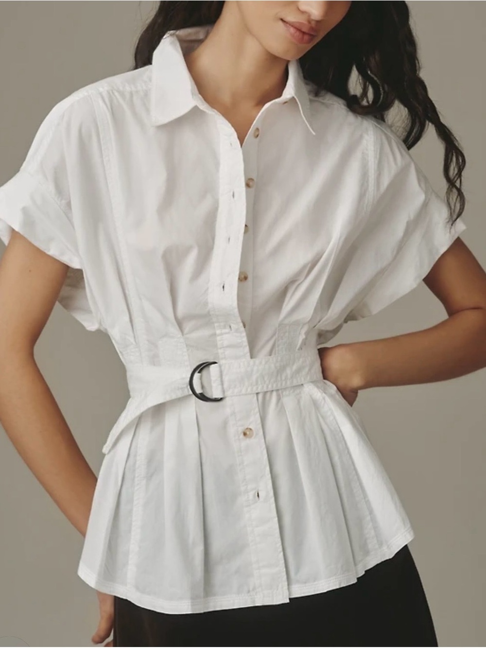 Pilcro Bobbie Short Sleeve Belted Buttondown Shirt